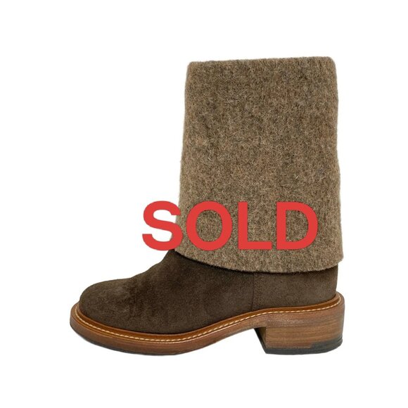CHANEL - Dark Brown Brown Suede Wool Women's Boots 624-050925 - Picture 1 of 8